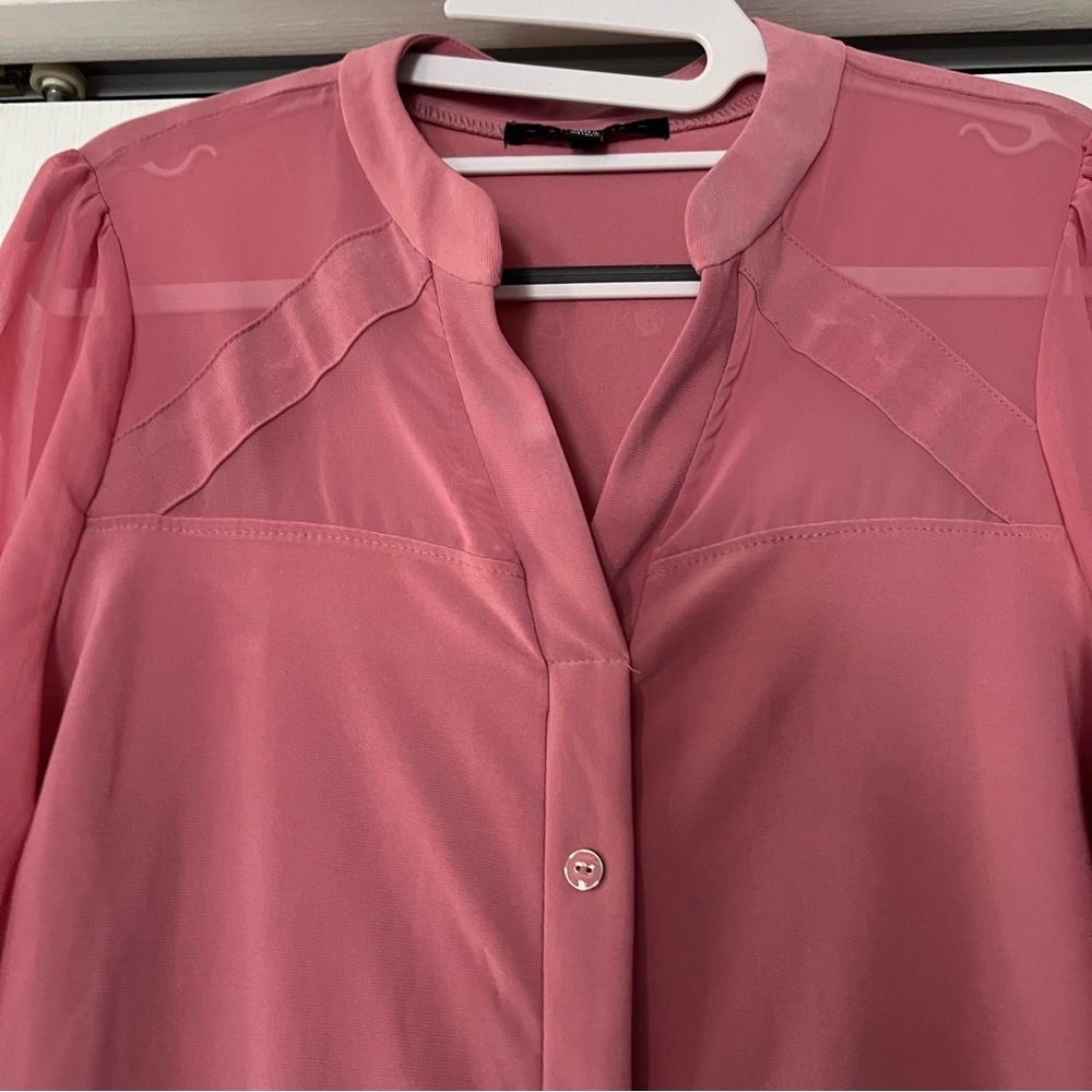 Atelier 29 Pink Button-Up Blouse Sheer Sleeve and Neckline Size Medium - Picture 5 of 10